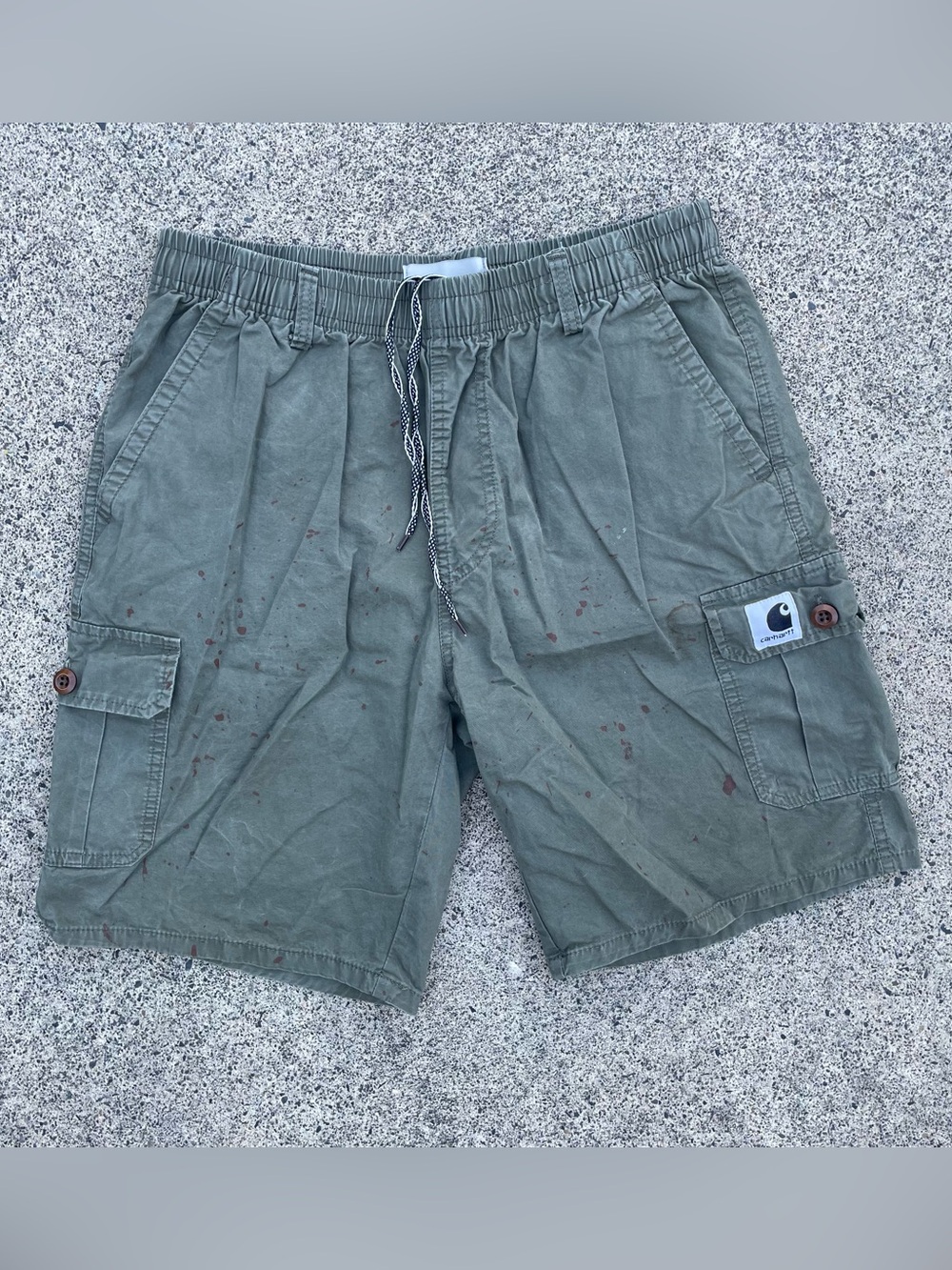 Olive green Carhartt WIP cargo shorts size 30” (plus stretch and drawstrings)